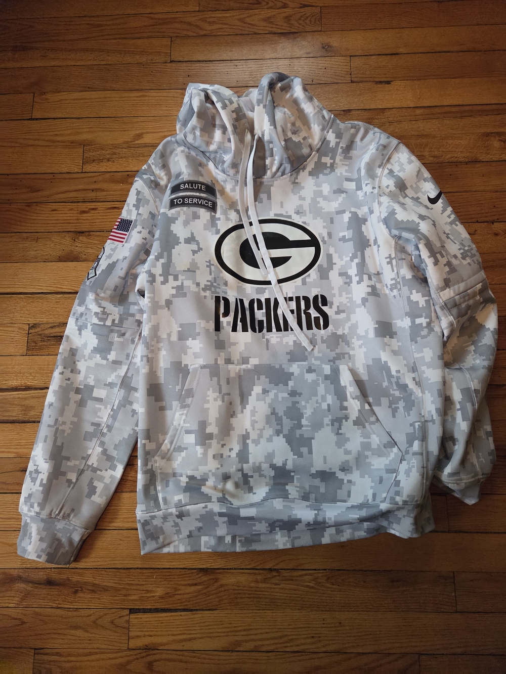Nike Green Bay Packers Camo Pullover Hoodie - Gray/White